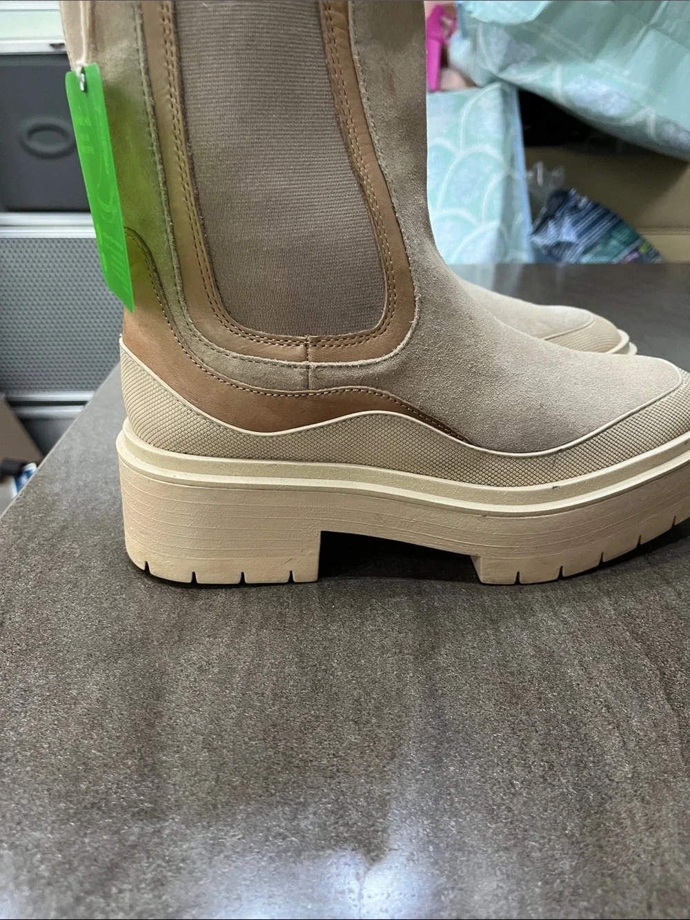 Sam Edelman Beige Suede Platform Chelsea Ankle Boots